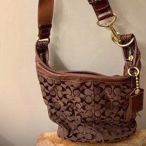 Brown/Gold Coach Purse w/ Buckle- Long Strap